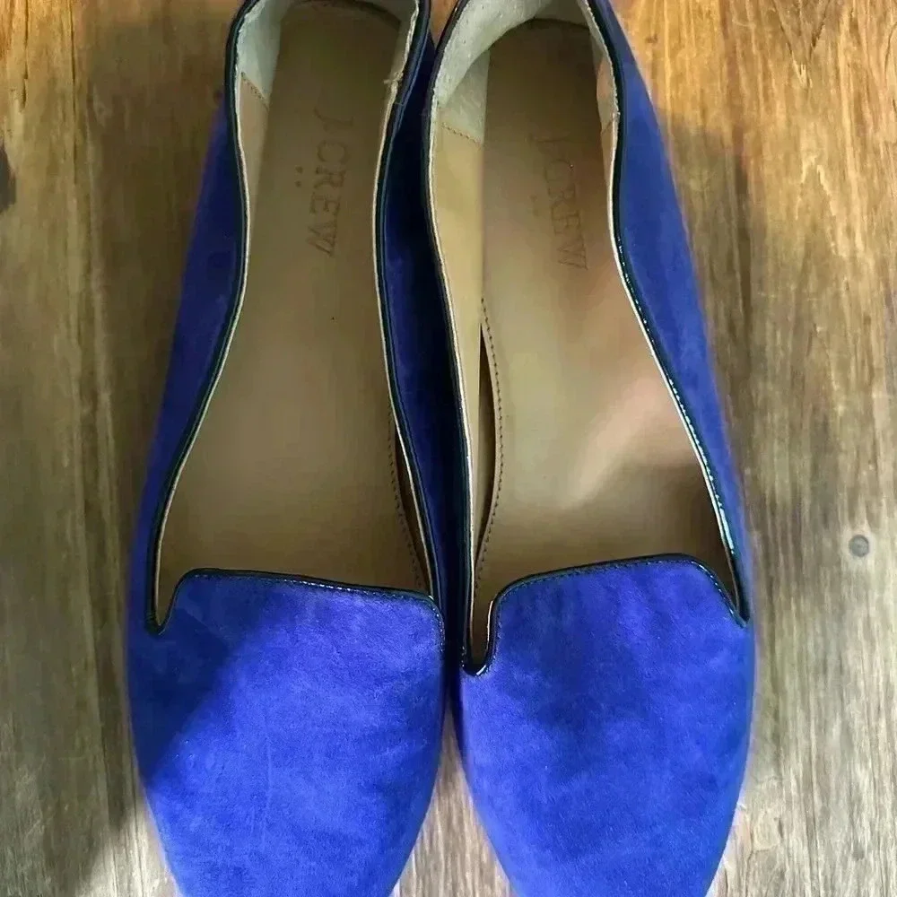 J Crew 10 Cora Purple Suede w/ Black Patent Trim Loafers Women’s Flats Shoes